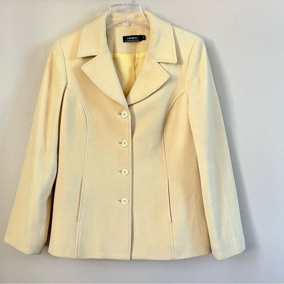 Tribal Wool Cashmere Blend Buttercream Yellow Button Lined Blazer Size 10 - Picture 3 of 16